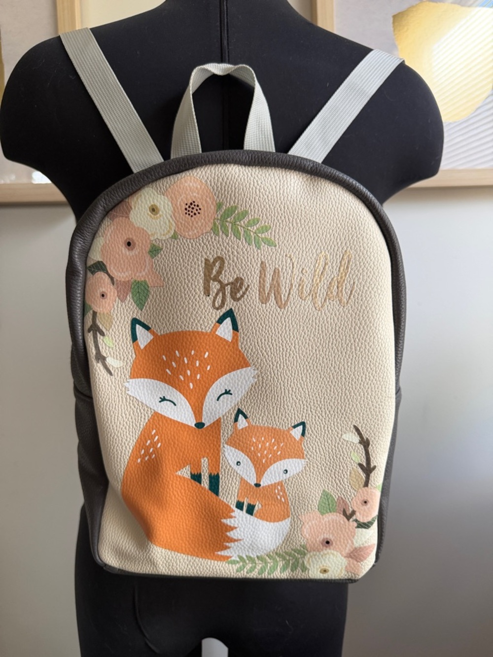 “Be Wild" Fox Print Backpack purse- Cream & Orange